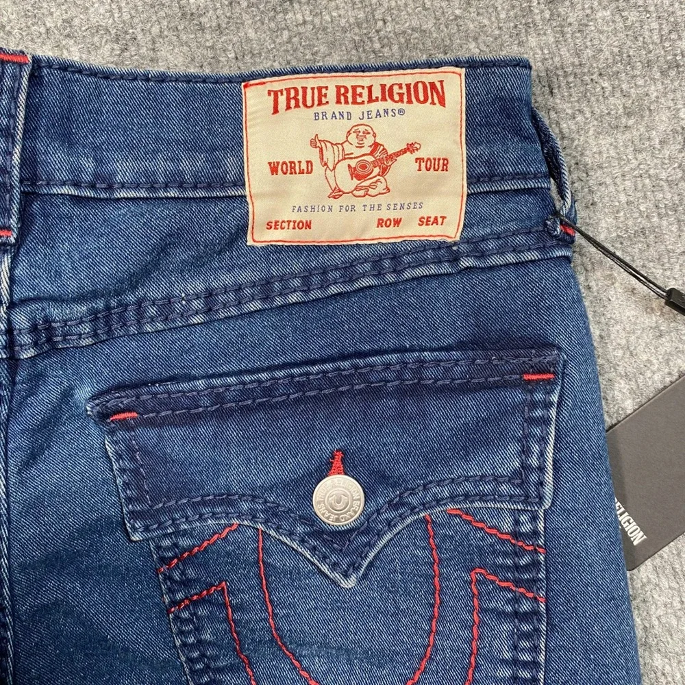 True Religion Mens Geno Relaxed Slim Jeans Dark Shivering Wash Blue 30 Big T